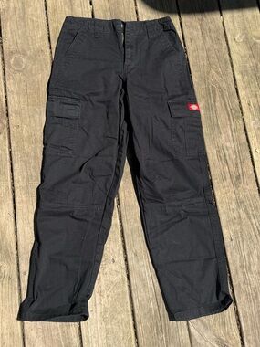 Dickies Black Work Pants with Red Brand Patch